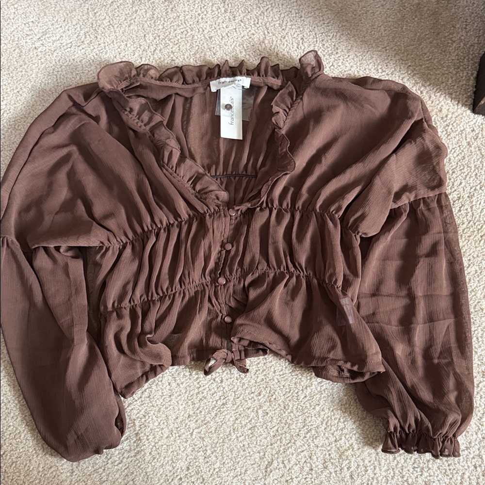 Francesca's Collections Chocolate Ruffle Blouse
